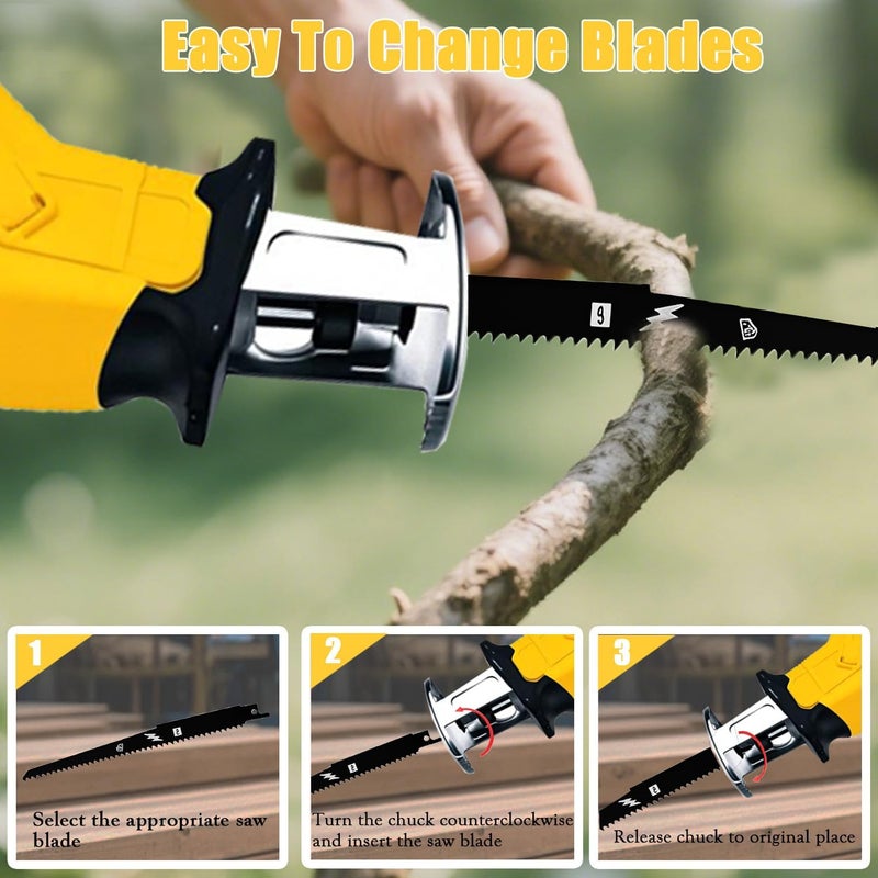 Yangtzone Reciprocating Saw for DeWalt 20V Battery, One-Handed Cordless Recipro Saw 0-3500 SPM Variable Speed, Easy Blade Change, 4 Blades for Wood/Metal/PVC Cutting(No Battery) - Image 4